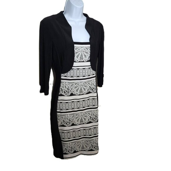 Joseph Ribkoff Size 6 Aztec Print Dress with Bolero Jacket | Black White Elegant - Picture 8 of 8